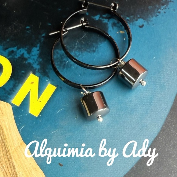 Alquimia Black and Silver Hoop Earrings - Picture 1 of 1